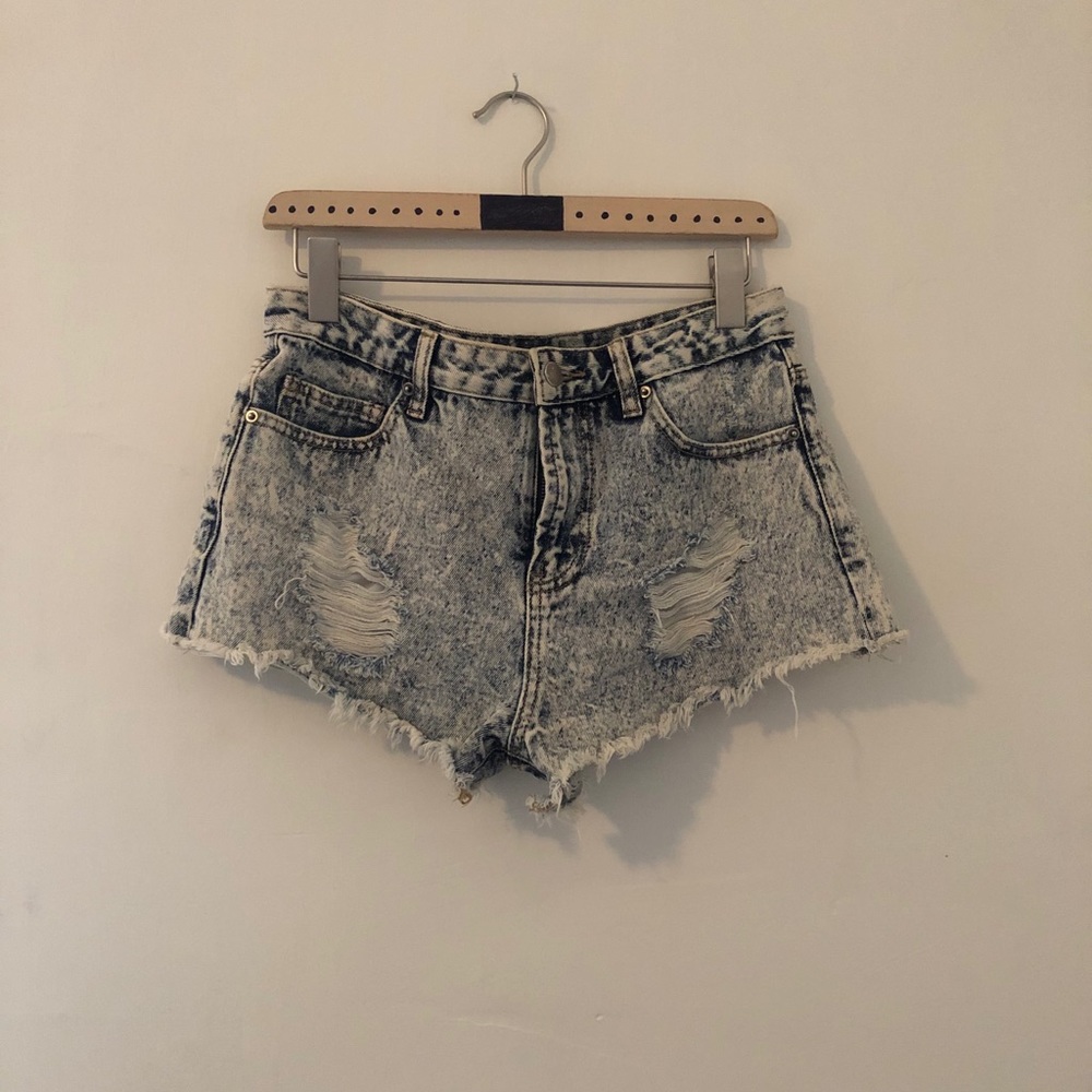 Distressed denim shorts